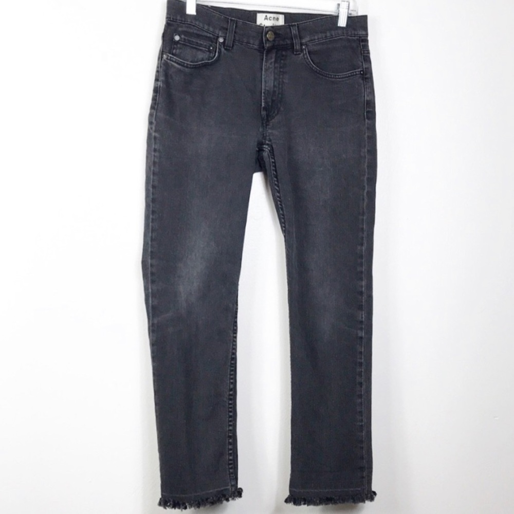Acne Studios Ace Cash Released Frayed Hem Denim Jeans, Black/Grey